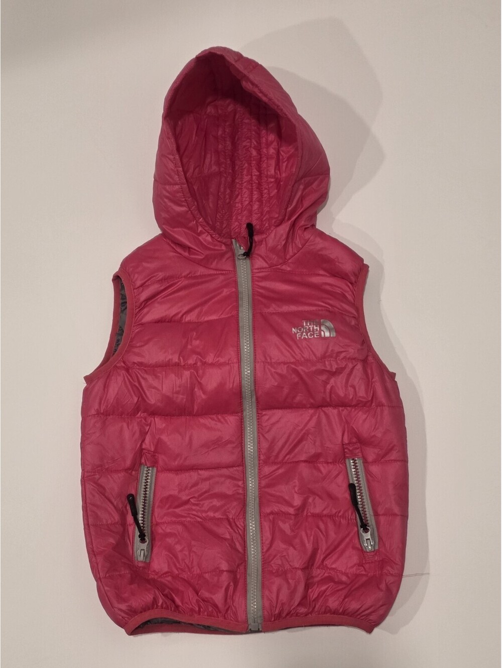 North Face Puffer Vest with Hood Pink Girls Size 7/8 Full Zip
